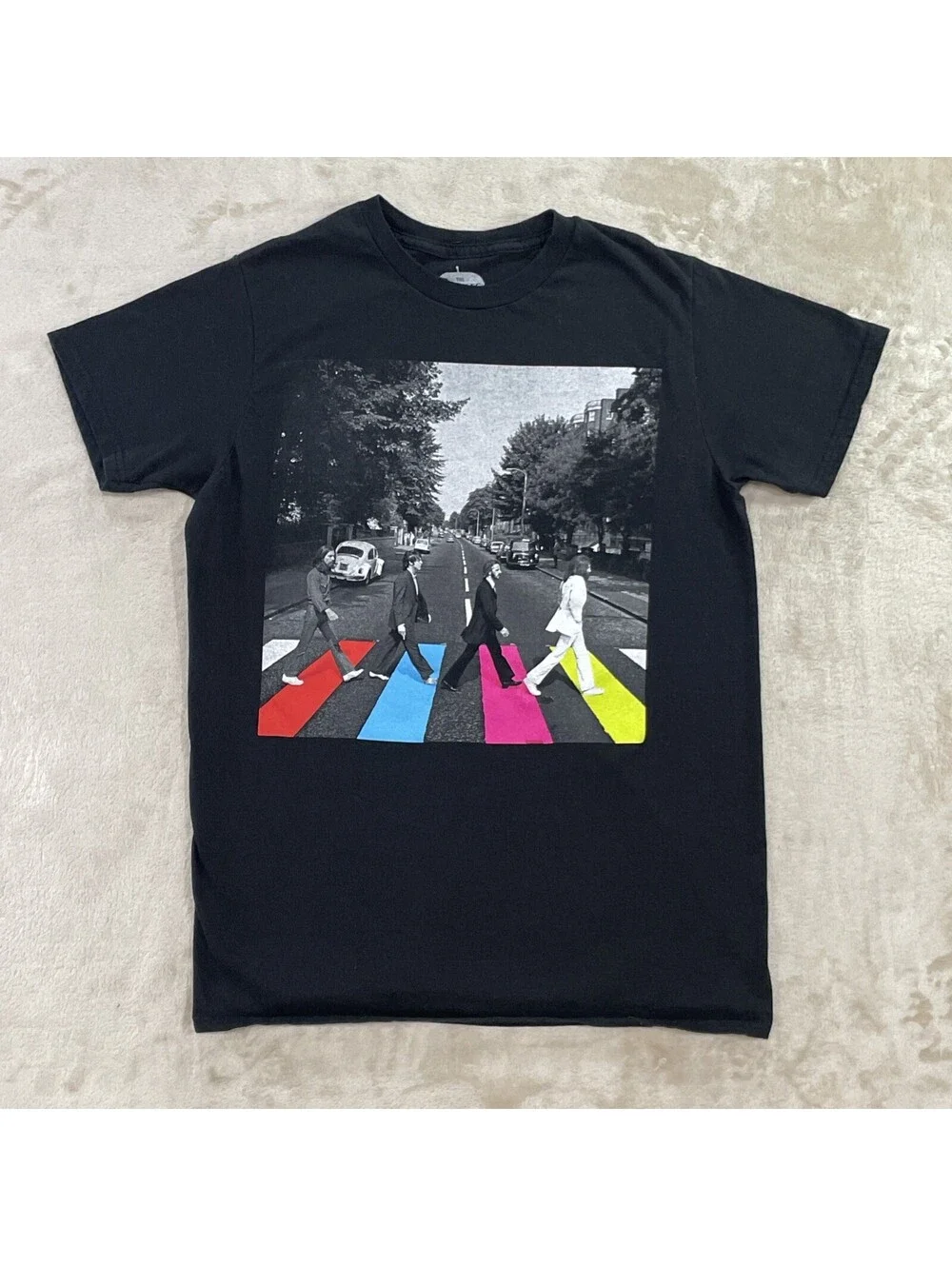 The Beatles Abbey Road Graphic T Shirt Black Crew Neck Casual Music Mens Small